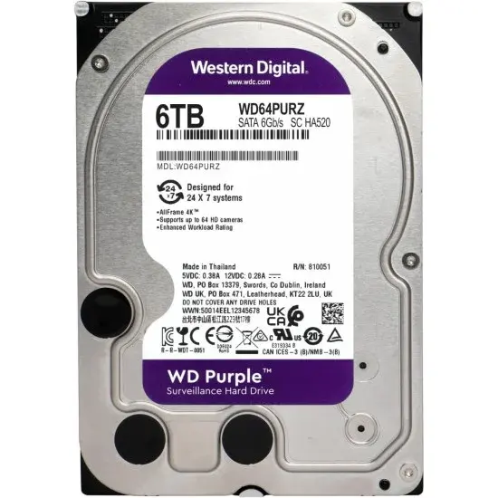 DISCO DURO WESTERN DIGITAL PURPLE WD64PURZ HDD 3.5" 5400RPM, SATA 3 - 6TB