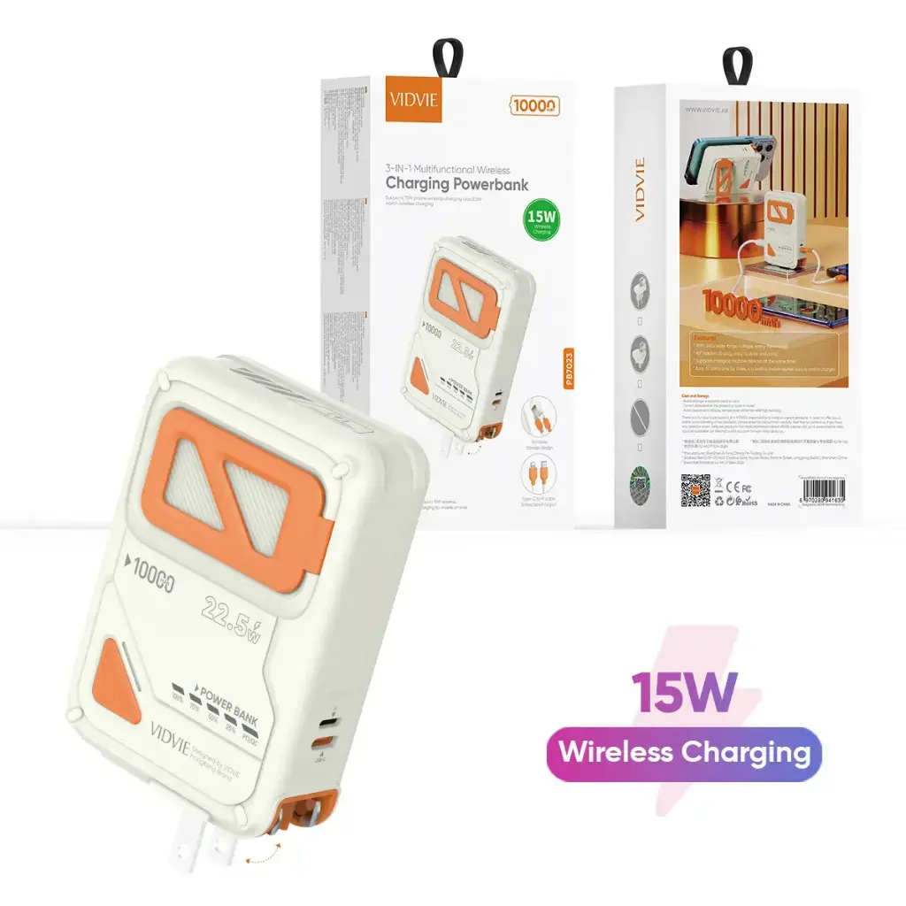 VIDVIE POWER BANK CHARGING 3 in 1 MULTIFUNCTIONAL WIRELESS 10000mAh PB7023