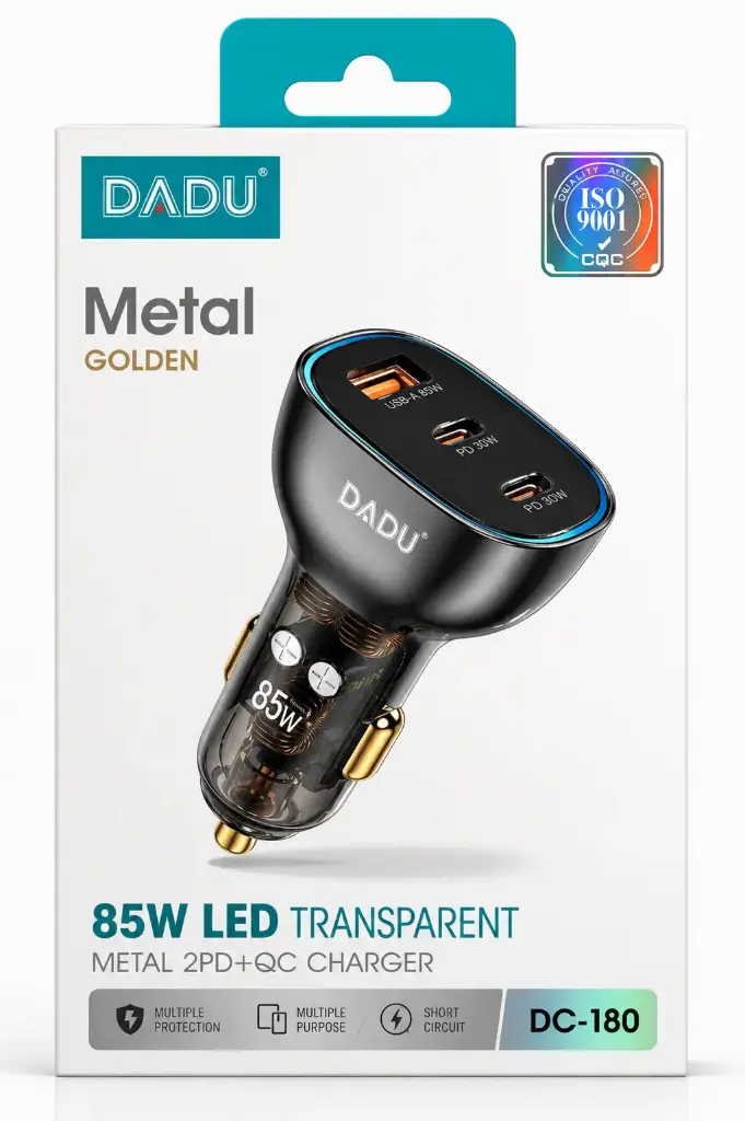 DADU CARGADOR DE CARRO METAL GOLDEN 85W LED TRANSPARENT DC-180