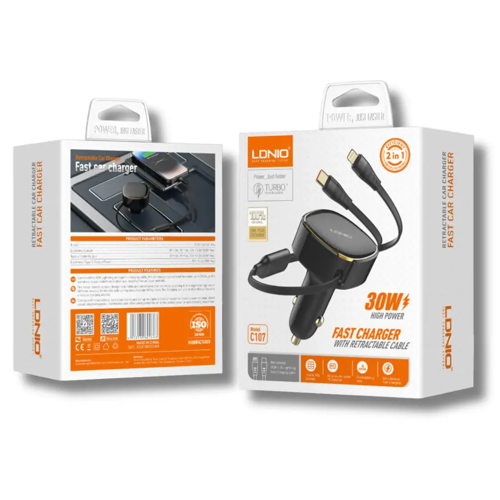 LDNIO CARGADOR DE CARRO 30W HIGH POWER TPC AND IPH
